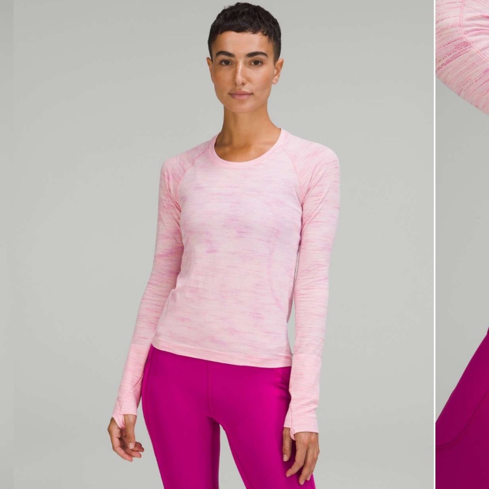 Lululemon Swiftly Tech LS Race Chroma Check Strawberry Milkshake size 10